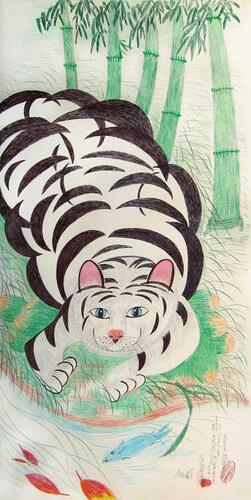 Striped Cat with Bamboo